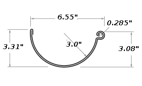6" Half Round cross-section diagram