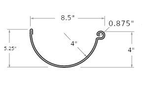 8" Half Round cross-section diagram